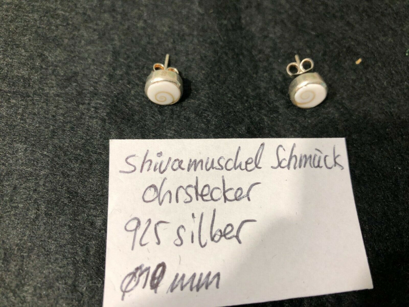 Shivamuschel Schmuck / 925 Silber Ohrstecker Durchmesser 10mm  8 / 13 M320
